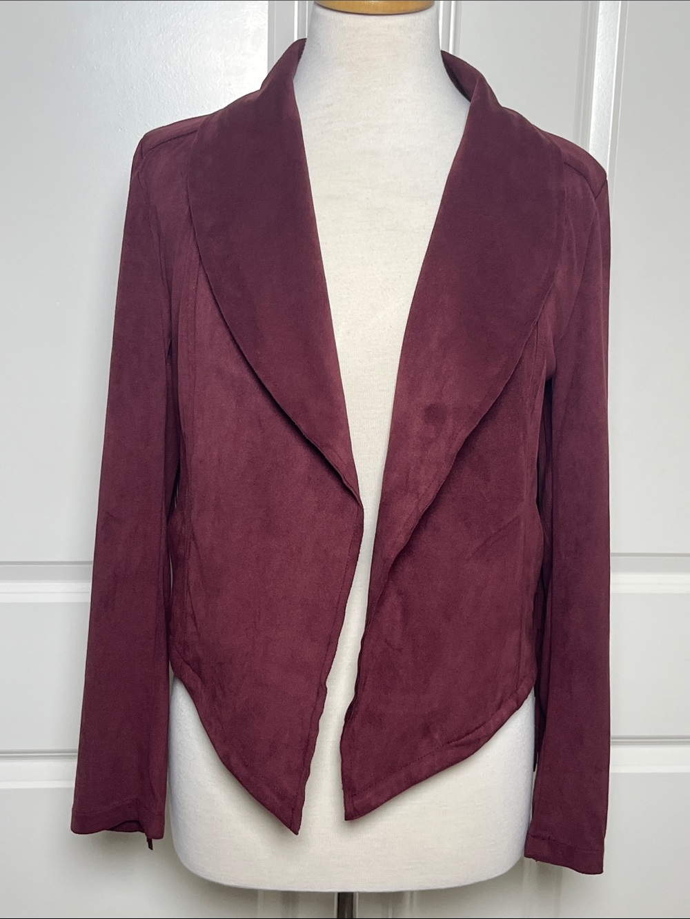 Shyanne Open Front Draped Fringe Jacket - Burgundy Size Small